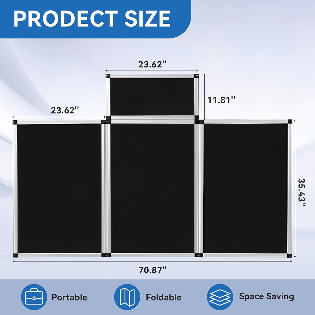 LITTLE TREE 3+1 Panel Trade Show Presentation Board, 70.8" x 35.4" Portable Panel Display, Folding Exhibition Boards Double Sided Tabletop Display Black Hook & Loop-Receptive Fabric with Bag