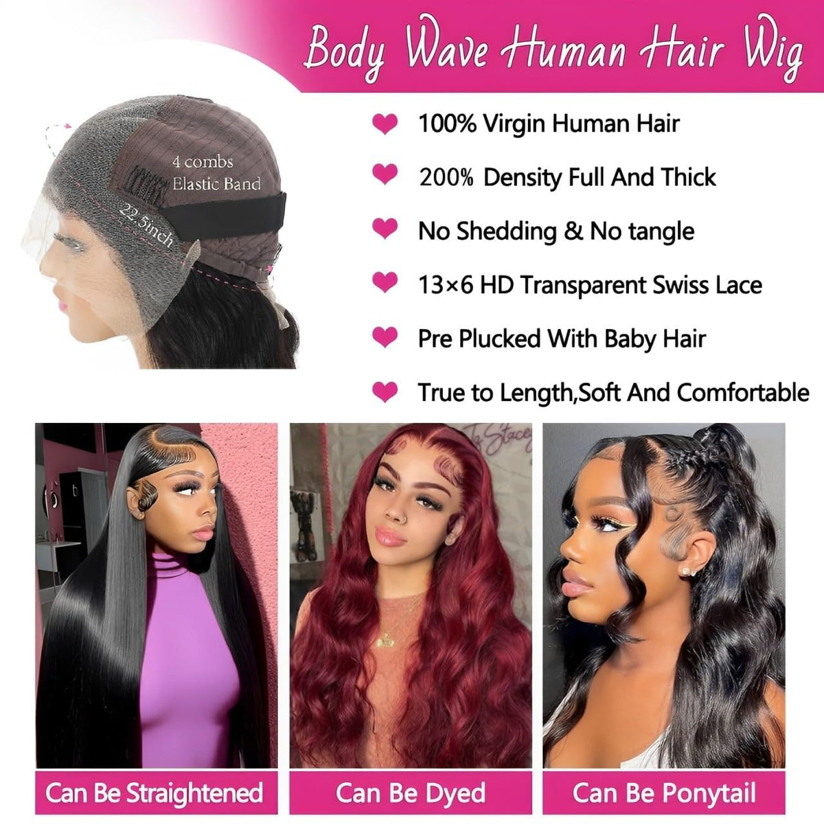 oveflect 30Inch 13x6 HD Lace Front Wig - 200% Density Body Wave Human Hair - Pre-Plucked Glueless Virgin Hair, Natural Look