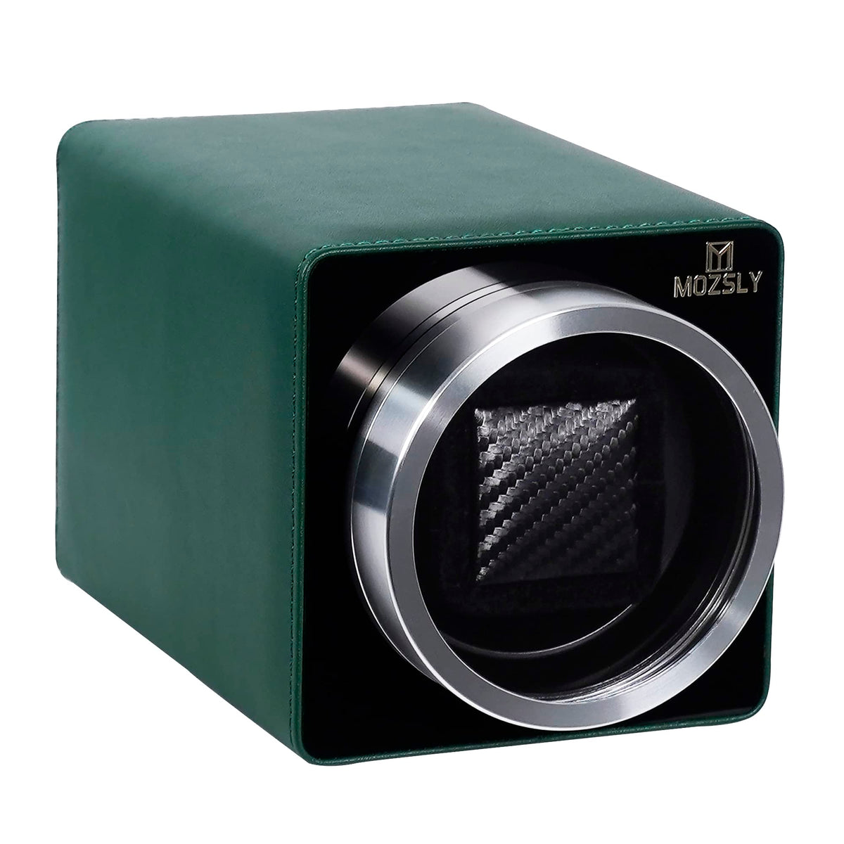 MOZSLY Watch Winder for Automatic Watches Single Rotating Watch Box with Quiet Motor 12 Rotation Mode Setting Battery Powered or AC Adapter PU Leather