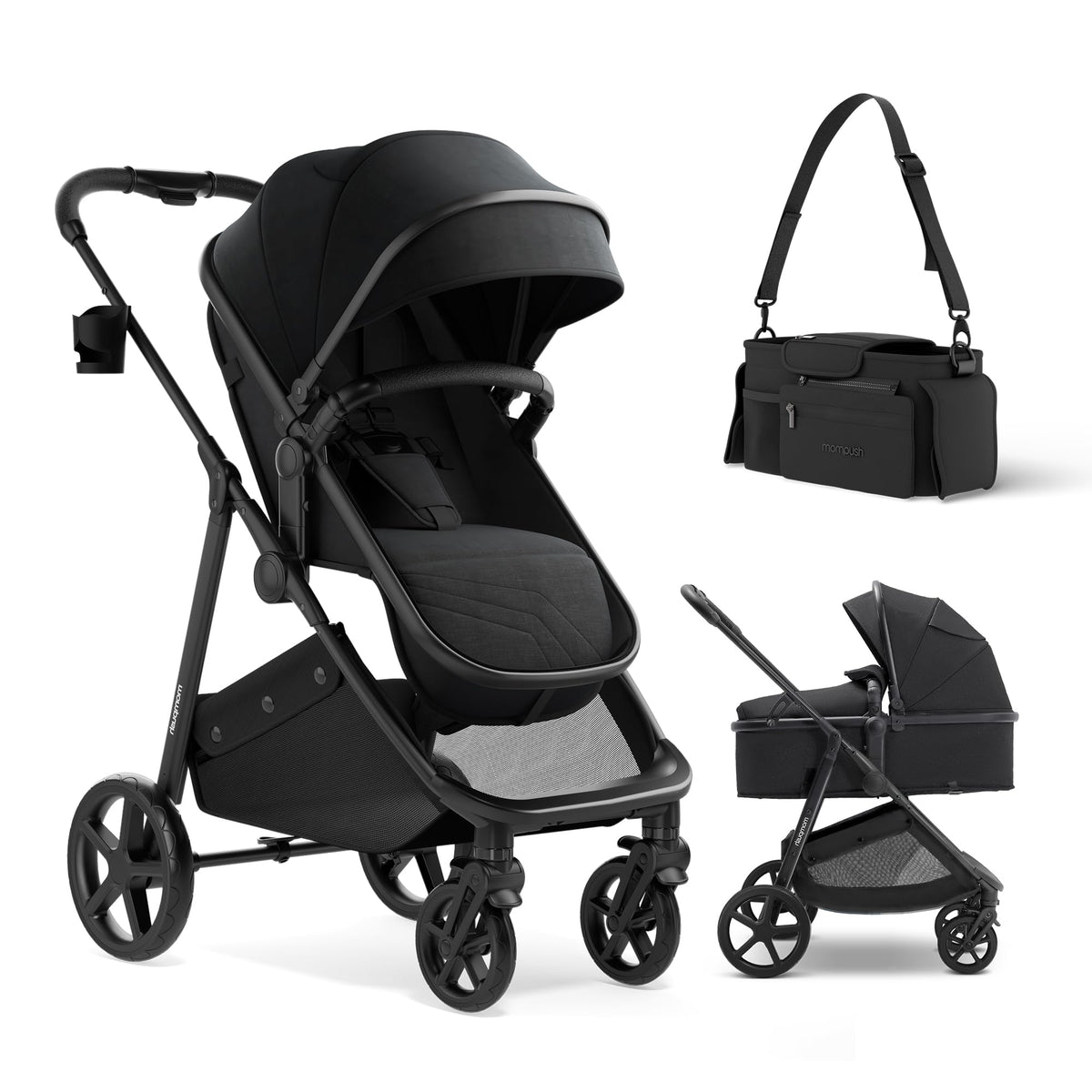 Mompush Wiz 2-in-1 Bassinet Stroller Reversible Seat, One-Hand Fold, Sage
