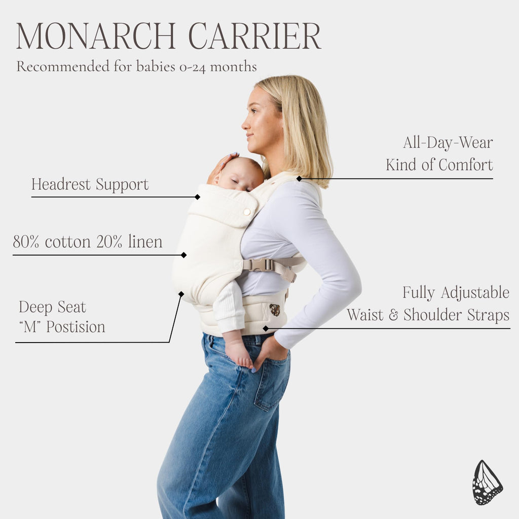 MabÄ Monarch Ergonomic Baby Carrier â Premium Cotton Soft Structured Newborn to Toddler Carrier with Hip-Healthy Design, 3 Carry Positions (9-46 lbs), Lightweight & Breathable, (Ivory)