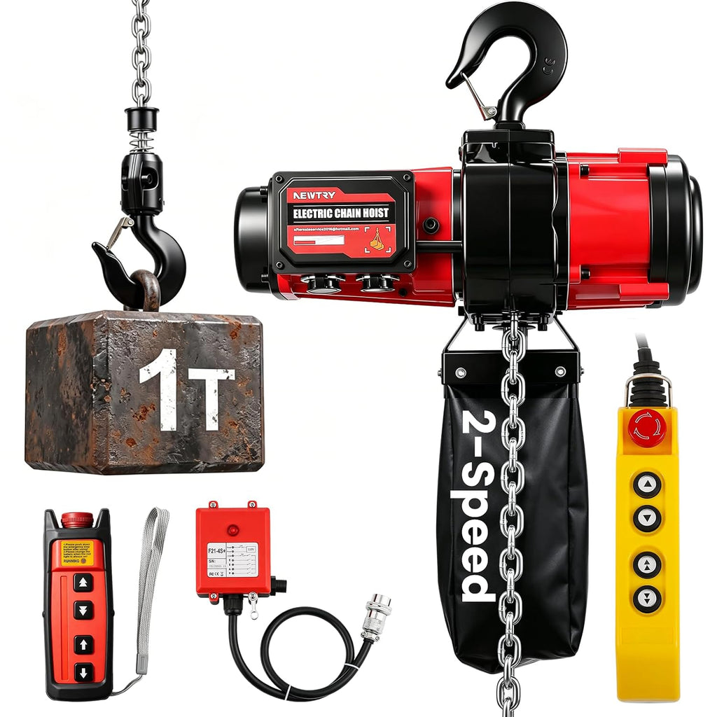 NEWTRY Electric Chain Hoist 2200lb, 2-Speed Wire & Wireless Control w/E-Stop