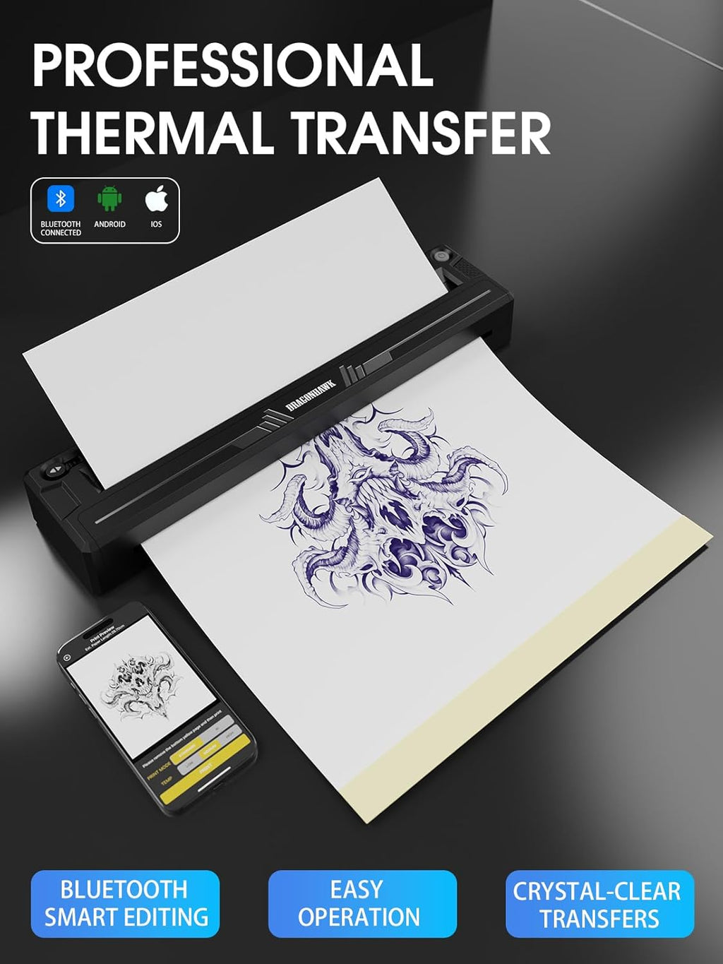 Dragonhawk Atom2 Pro Wireless Tattoo Kit with A4 Thermal Stencil Printer