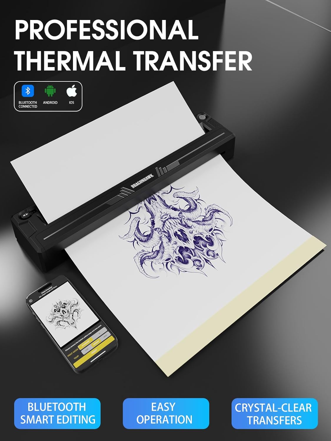 Dragonhawk Atom2 Pro Wireless Tattoo Kit with A4 Thermal Stencil Printer