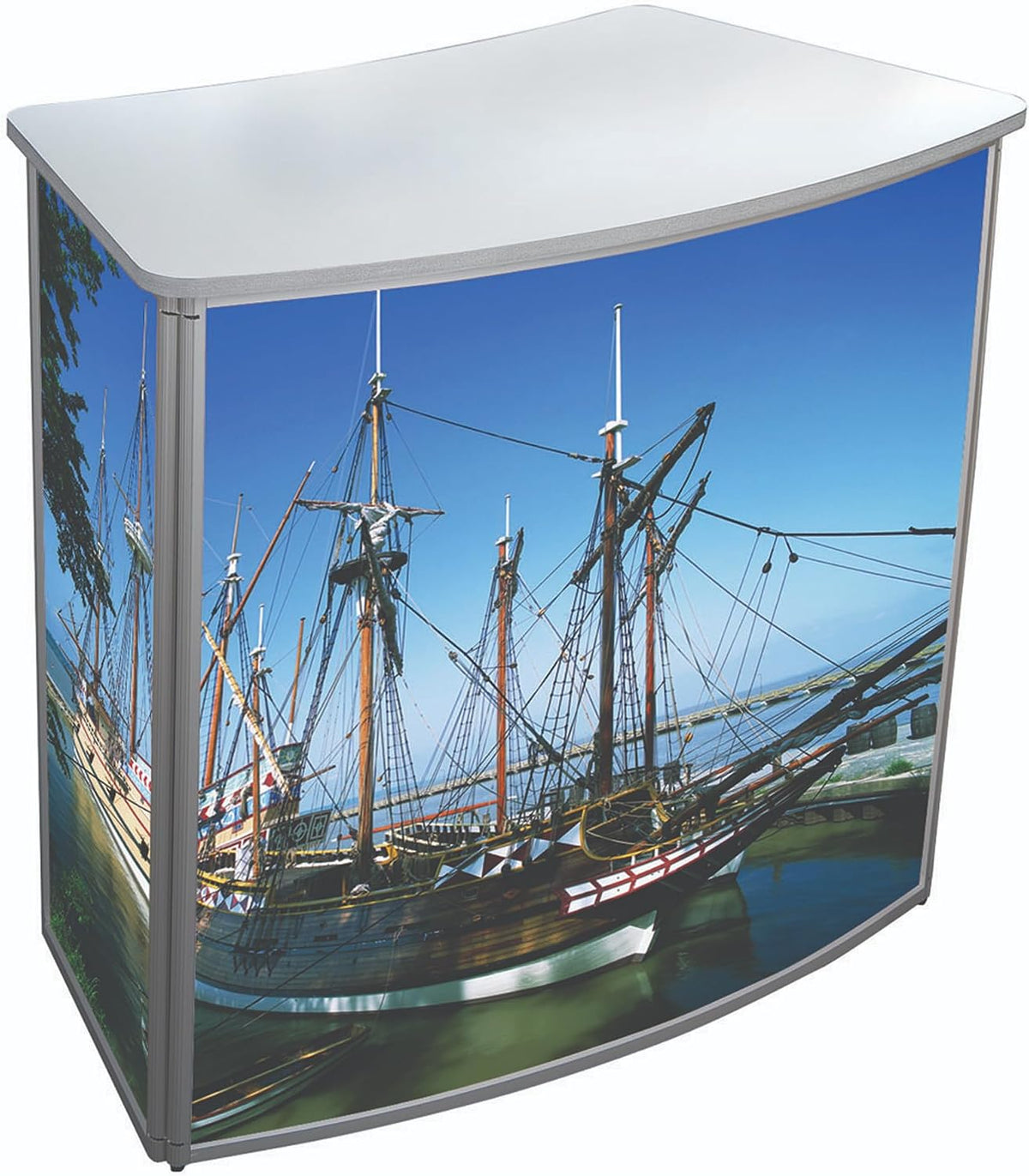M&T Displays Portable Trade Show Podium Table Display Panset Counter Speech Stand Without Printing Pop Up for Exhibition Reception Event Desk 41.73x36.61 Inch Aluminum