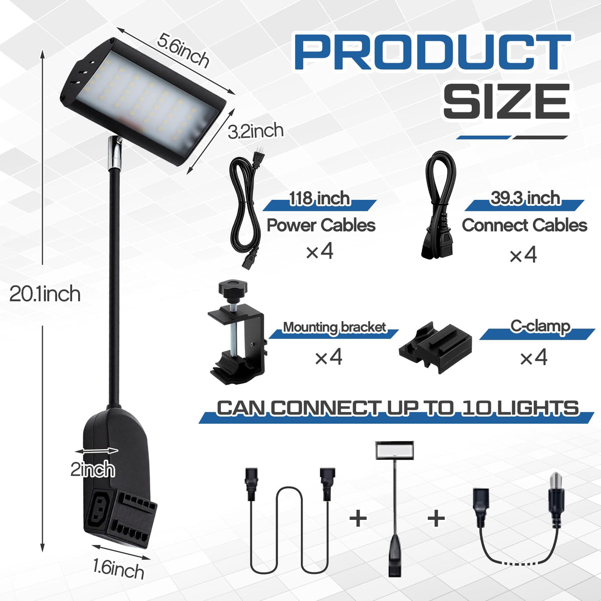Retisee 4pcs Trade Show LED Booth Lighting Adjustable Arm Lights, Silver