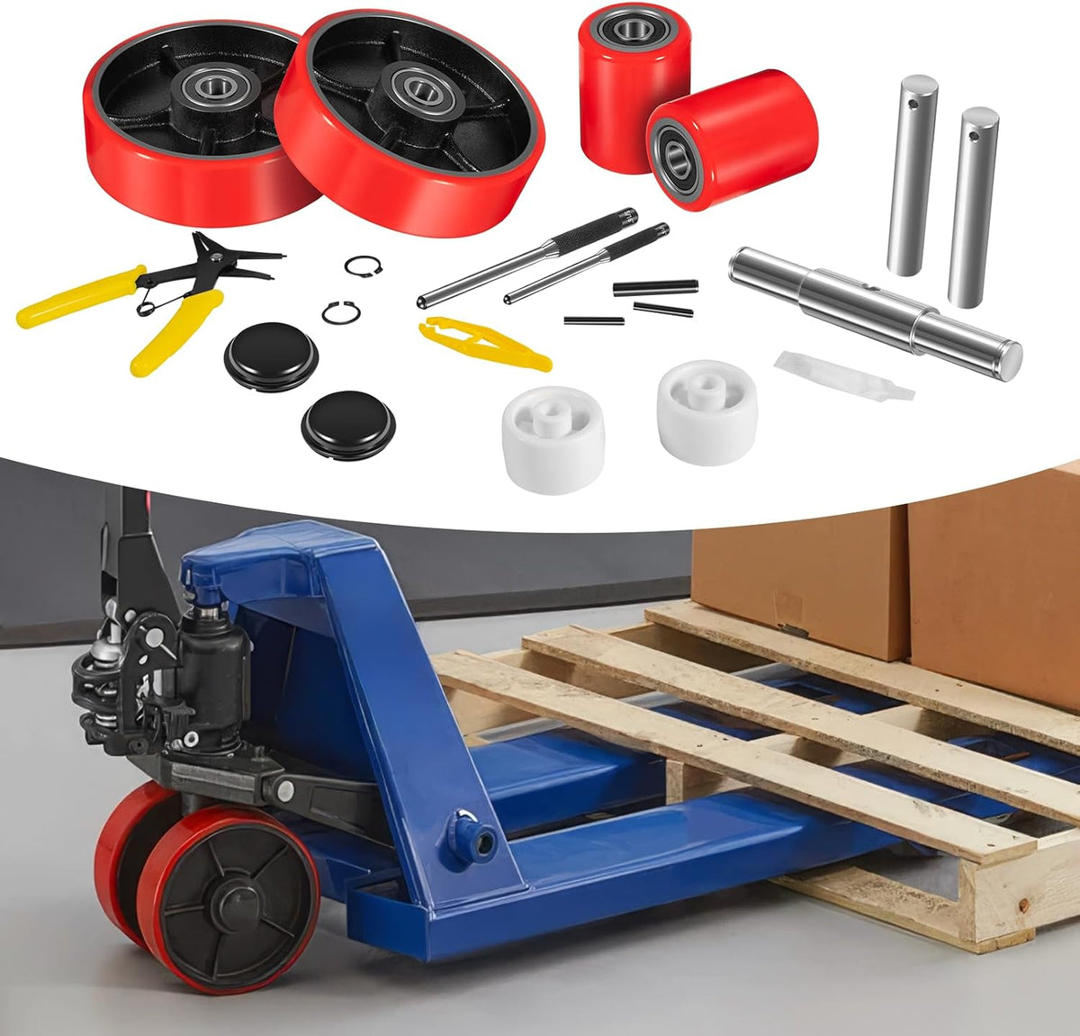 Pallet Jack/Truck Wheels Kit for Most Hand Pallet Jacks- Complete Set!