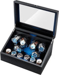 Mcbazel Watch Winder for Automatic Watches, 6 Watch Winder + 6 Storage Case, Watches Winder Box with Super Quiet Motor, Blue LED Light, Memory Foam Pillows, Gift for Men & Women - Black