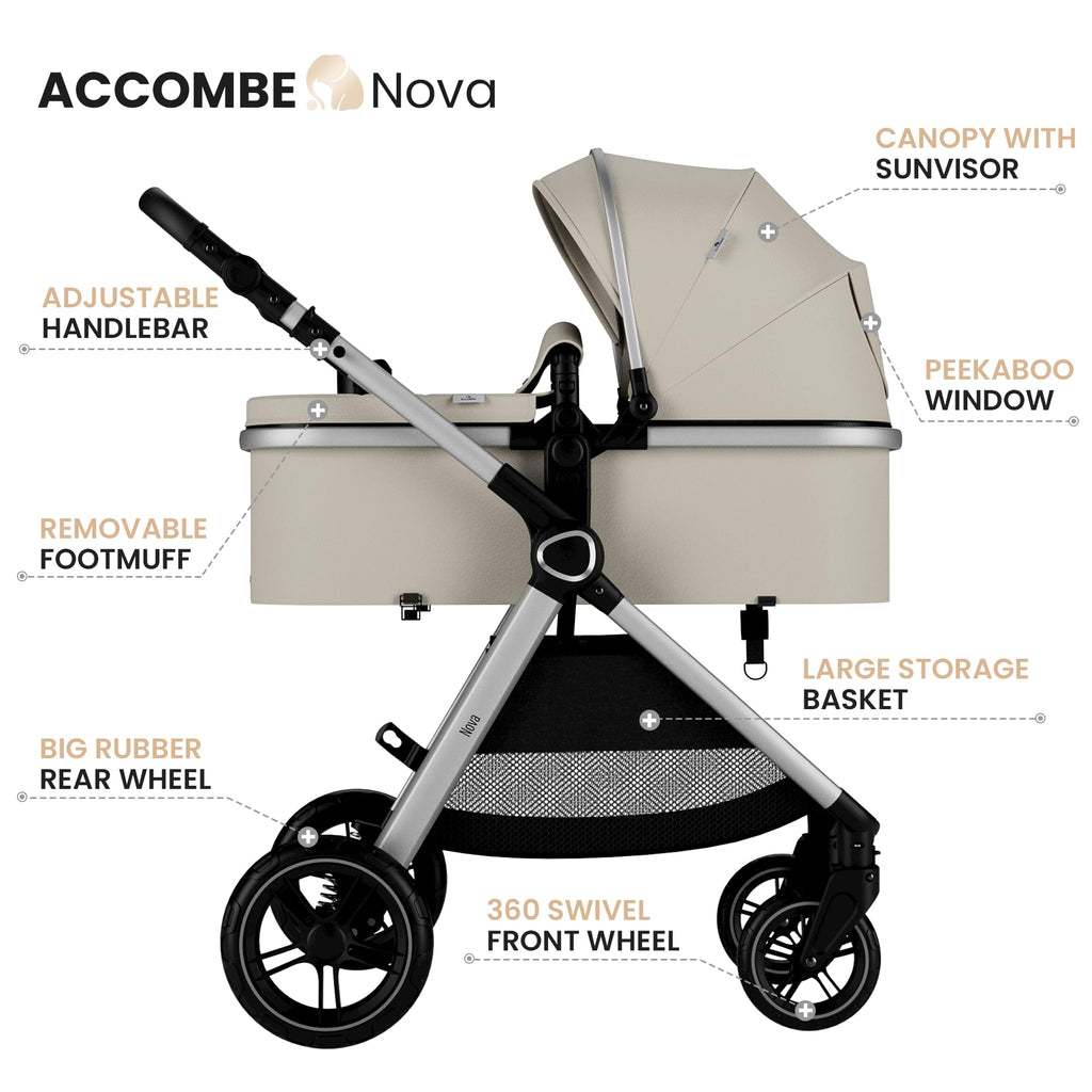 Accombe 2-in-1 Convertible Baby Stroller for Newborn to Toddler