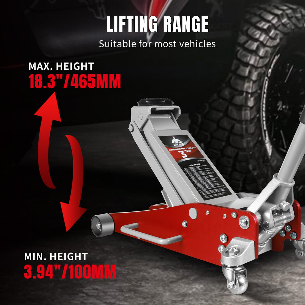 Jack Boss 4 Ton Floor Jack Hydraulic Low Profile Floor Jack with Dual Piston Quick Lift Pump, 4 Ton (8,800 lbs) Capacity, Red
