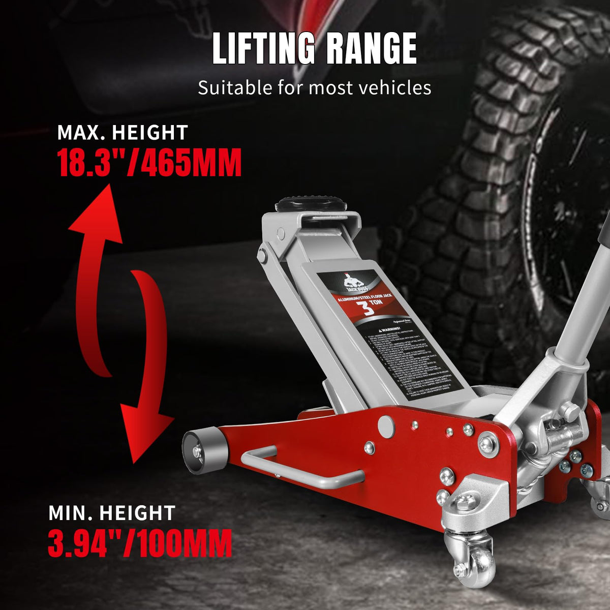 Jack Boss 4 Ton Floor Jack Hydraulic Low Profile Floor Jack with Dual Piston Quick Lift Pump, 4 Ton (8,800 lbs) Capacity, Red