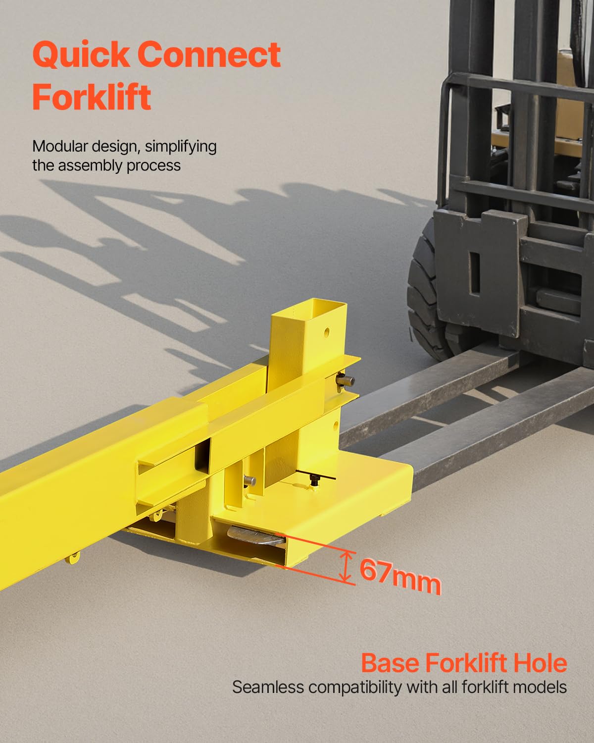 VEVOR Forklift Jib Boom Crane, 5500 lbs Capacity, Forklift Mobile Crane Lifting Hoist with 2 Hooks, Manual Telescopic 47.2-73.5 in, Boom Attachment Towing Handling Equipment for Warehouse & Factories