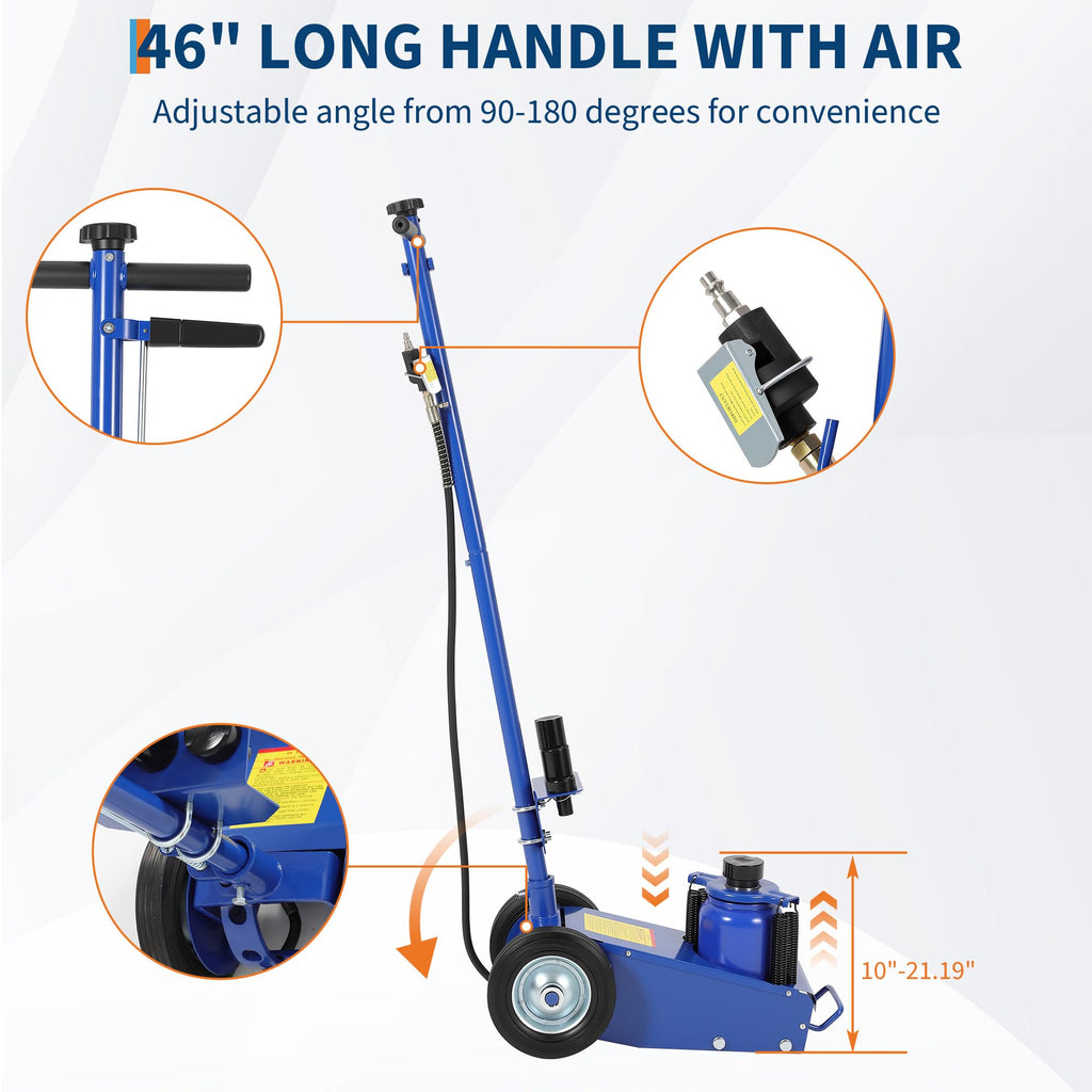 GarveeTech 22 Ton Air Hydraulic Floor Jack for Heavy Duty Trucks & Tractors â Low Profile (9"-17.7"), 4 Adapters, 46" Adjustable Handle â 44,000 Lbs Capacity