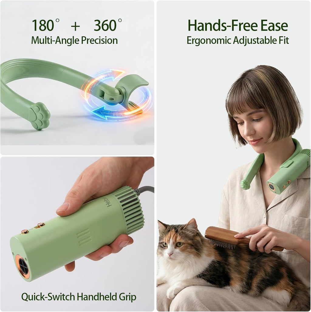 Neck Dryer for Pet Grooming 1400W High Velocity - Hands-Free Neck Band Pet Hair Blow Dryer, Low Noise Negative Ion Pet Grooming Dryer with 4 Heat/Cool Modes Quiet Neck Dryer for Dogs Cats Home & Salon