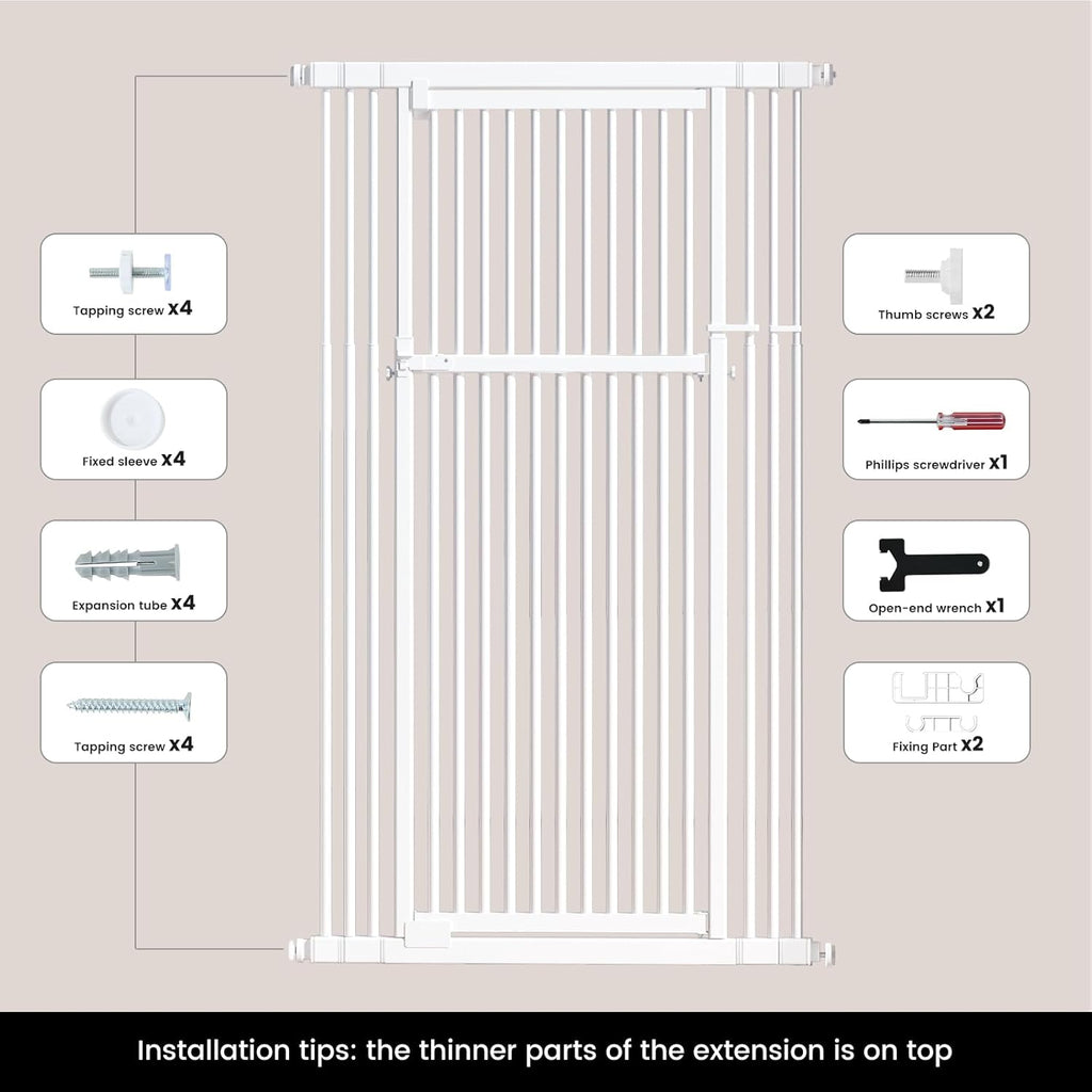 Extra Tall Cat Gate 51"-87" Height Adjustable Pressure Mounted 4 Extensions