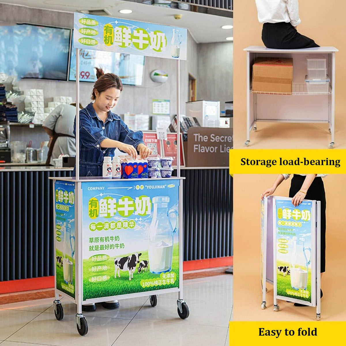Mobile Portable Promotion Counter Tableï¼fold Supermarket Tasting Table Trade Show Podium Table Display Exhibition Counter Standï¼metal Advertising Display Banner Stand Reception Event Desk