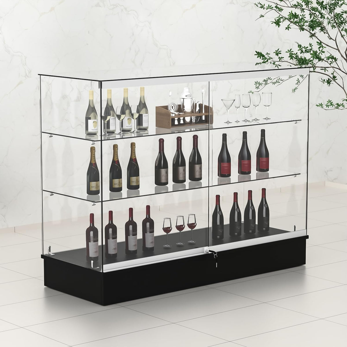 48" W x 17.9" D x 37.9" H - Black Full Vision Retail Display Case, Tempered Glass Display Cabinet with Glass Shelves and Storage Compartment,Storage Cabinets for Retail and Collectible Display