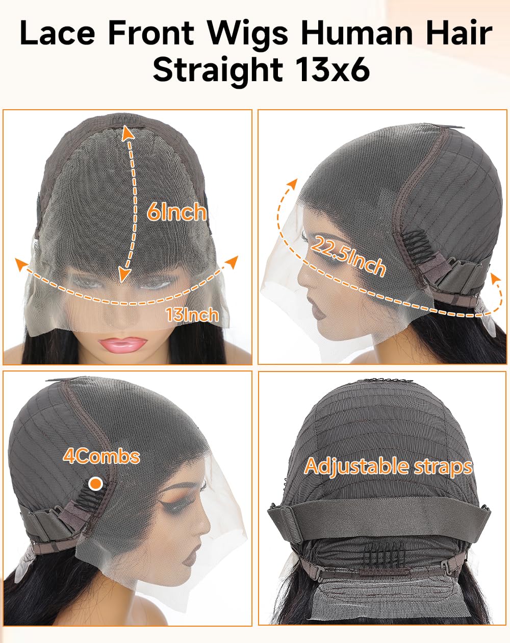 Lace Front Wigs Human Hair 32 Inch 12A Virgin Straight Human Hair Wig 200 Density Soft 13x6 Lace Front Wigs Human Hair Pre Plucked Invisilbe Hairline Glueless HD Frontal Wig Natural Black