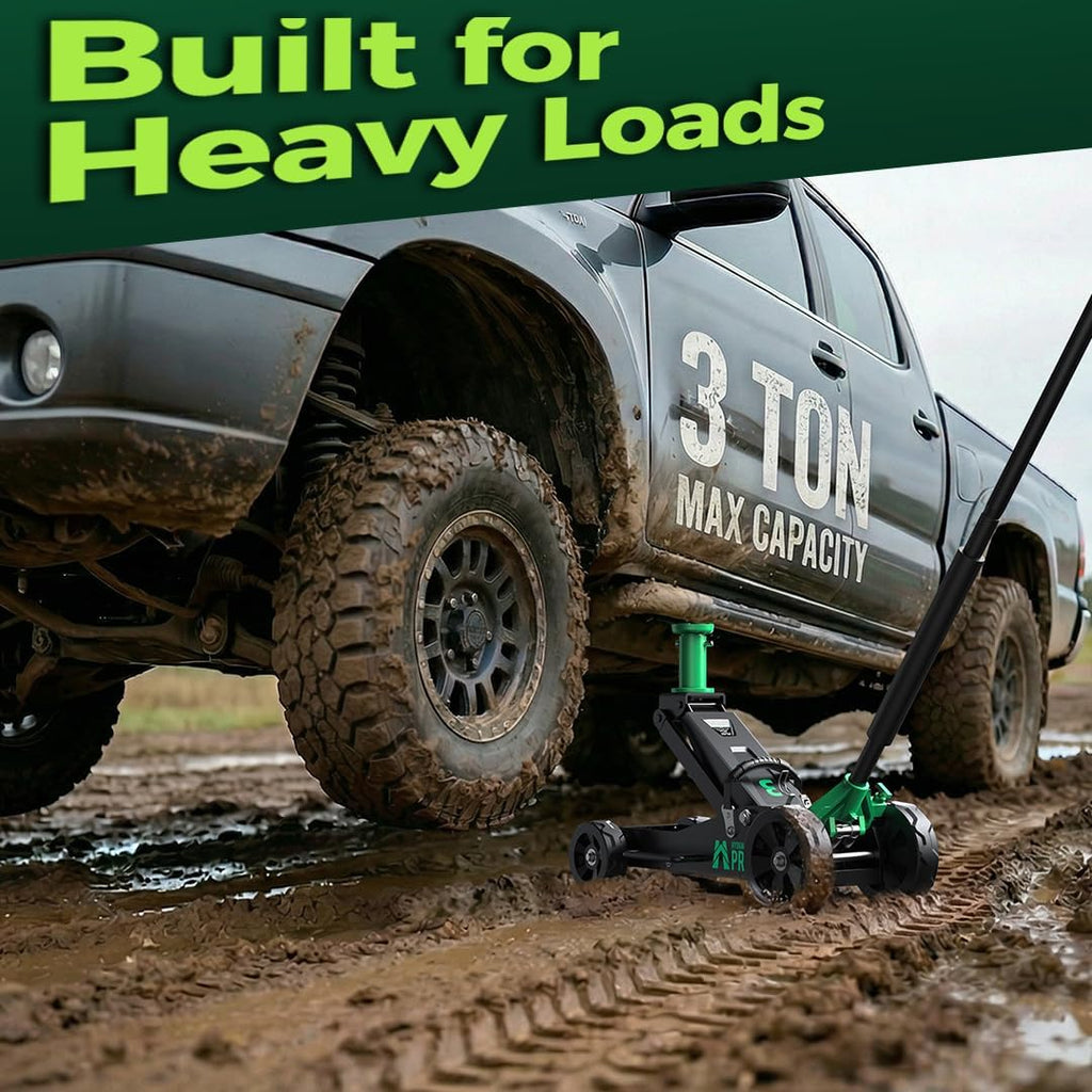 Off-Road Jack 3 Ton, Aluminum Floor Jack with 3 Replaceable Wheel Sizes
