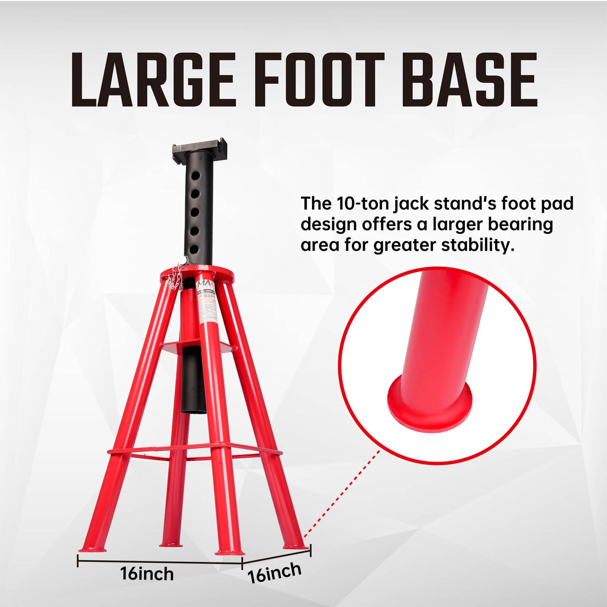 Maxority 10 Ton (20,000 lbs) Capacity Heavy-Duty Medium Profile Pin Type Adjustable Jack Stand for Trucks & Equipment, 1 Pair