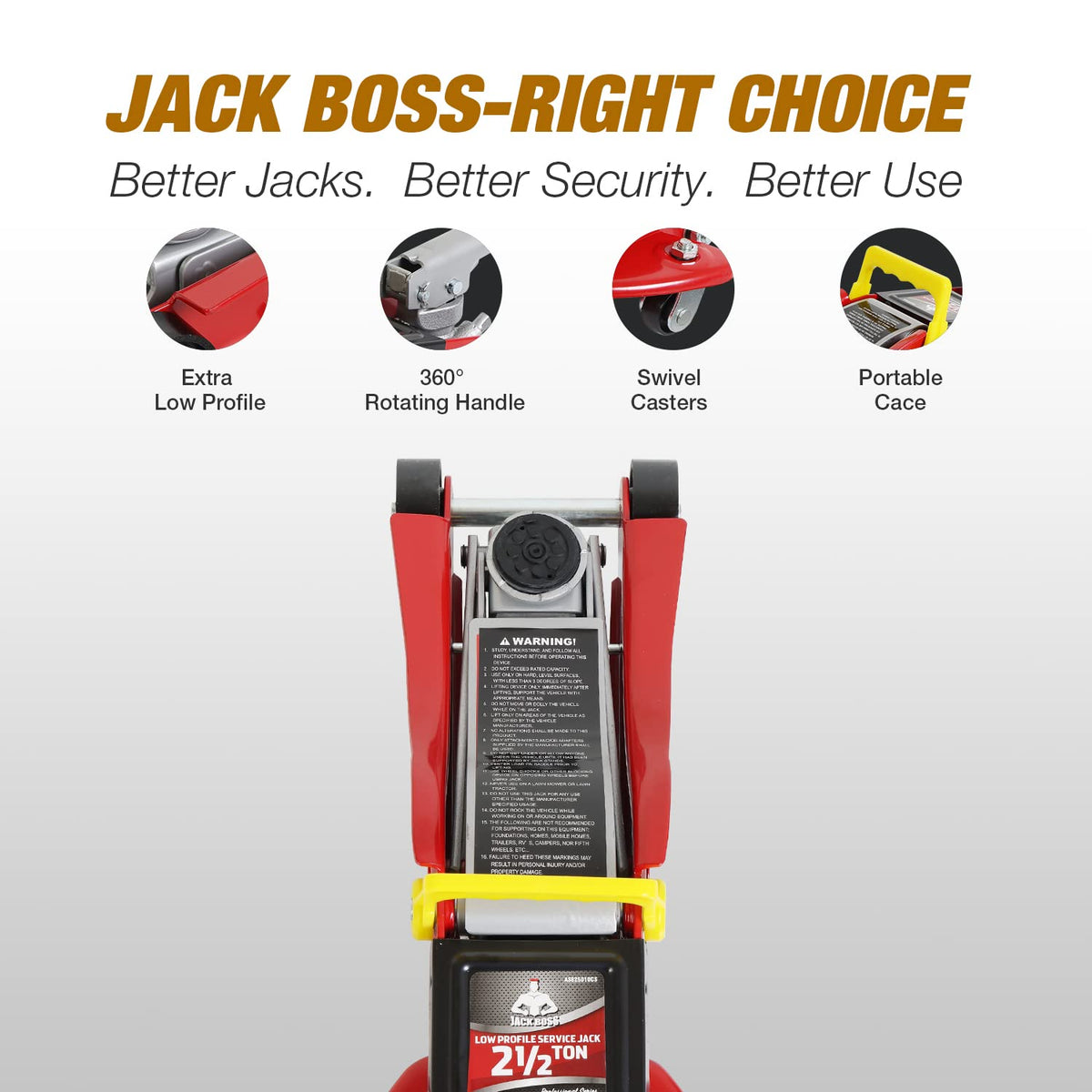 Jack Boss 4 Ton Floor Jack Hydraulic Low Profile Floor Jack with Dual Piston Quick Lift Pump, 4 Ton (8,800 lbs) Capacity, Red