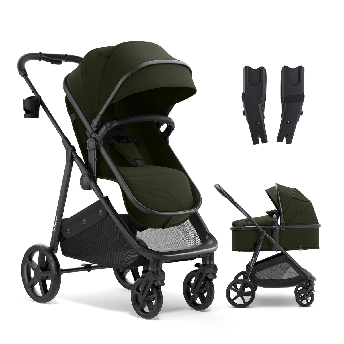 Mompush Wiz 2-in-1 Bassinet Stroller Reversible Seat, One-Hand Fold, Sage