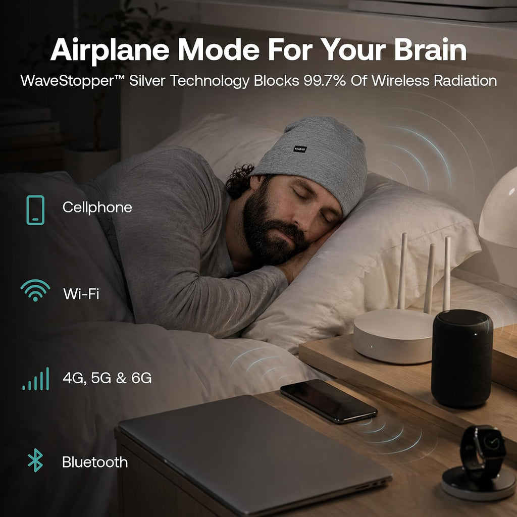 HAVN EMF Lightweight Beanie for Men & Women - Blocking Faraday Hat with WaveStopper Silver Shielding - Blocks 99% of WiFi 5G Cellphone Radiation - Breathable Sleep Cap - Heather Grey One Size