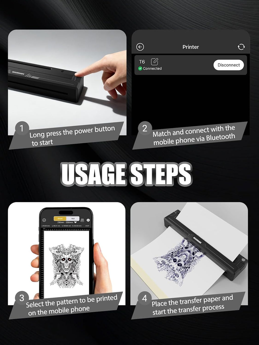 Dragonhawk Atom2 Pro Wireless Tattoo Kit with A4 Thermal Stencil Printer
