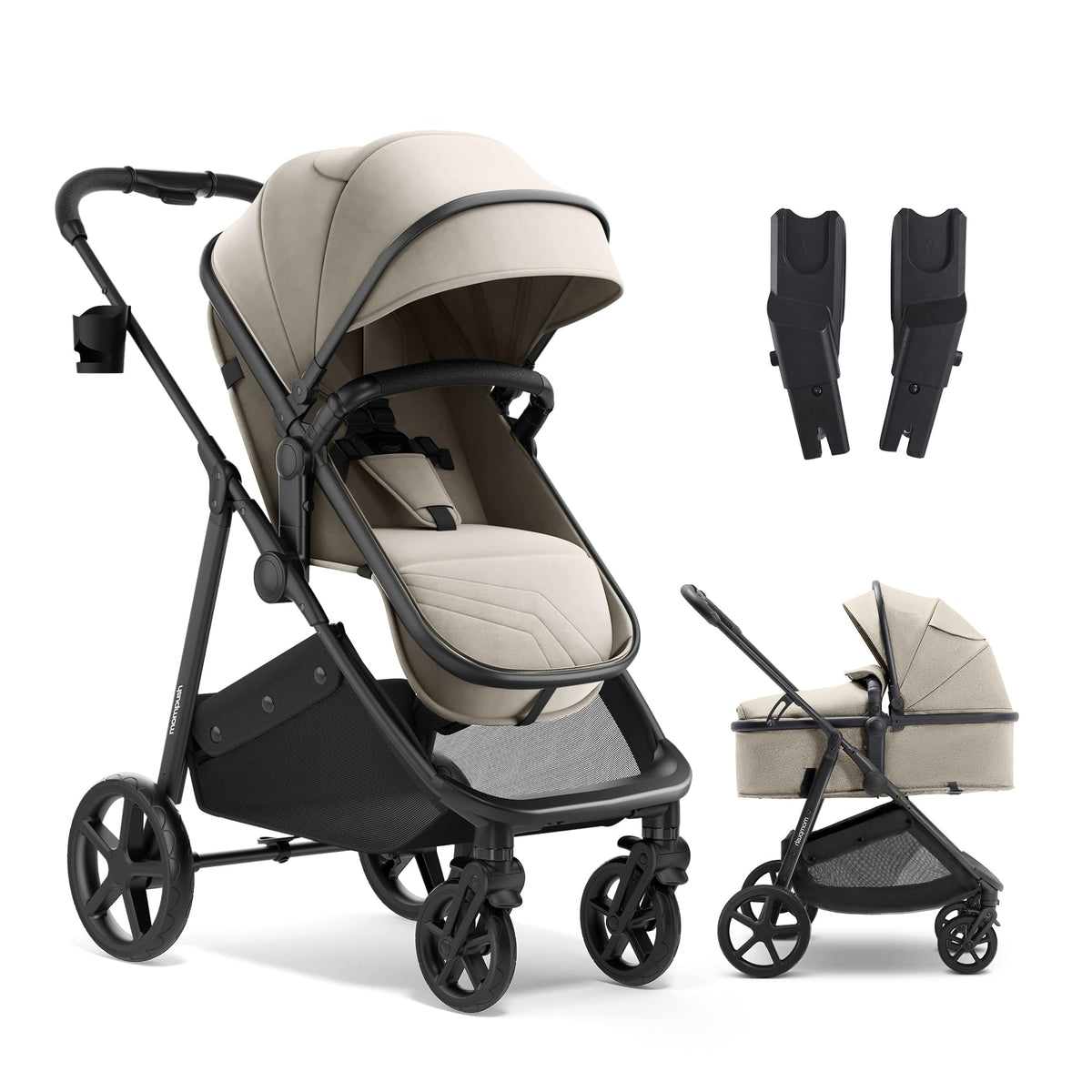 Mompush Wiz 2-in-1 Bassinet Stroller Reversible Seat, One-Hand Fold, Sage