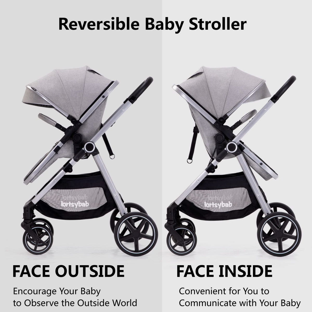Lortsybab 2-in-1 Baby Stroller - Folding Infant Newborn Pram Stroller with Reversible Seat - Toddler Strollers for 0-36 Months Old Babies