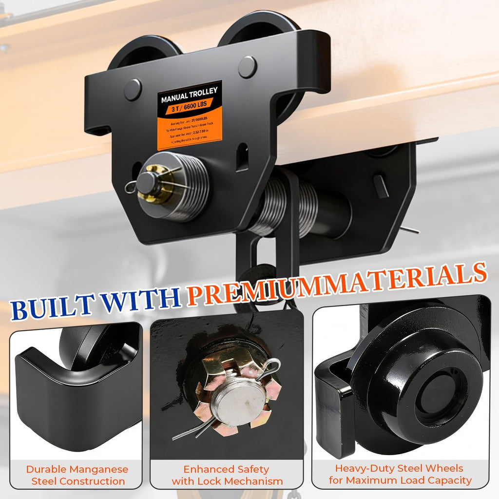 I Beam Trolley 3 Ton Manual Adjustable