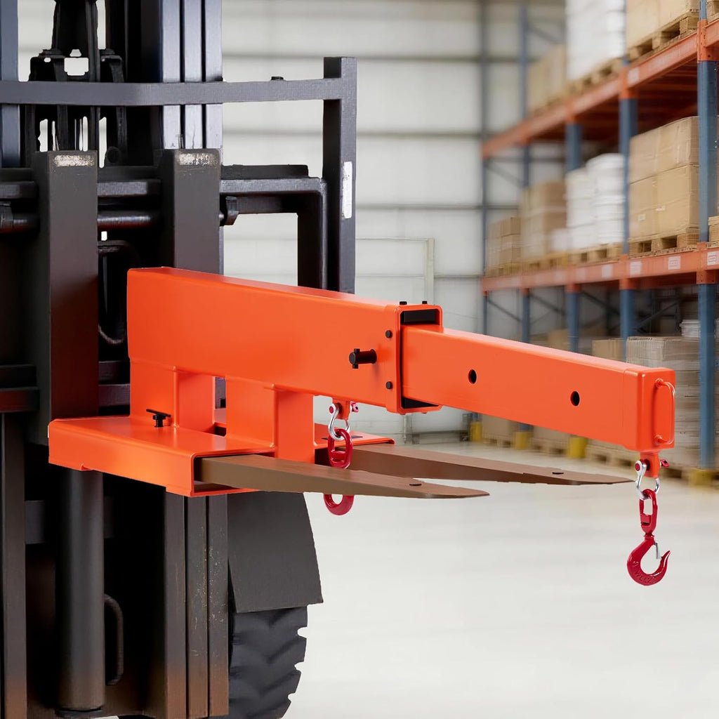 VEVOR Forklift Jib Boom Crane, 5500 lbs Capacity, Forklift Mobile Crane Lifting Hoist with 2 Hooks, Manual Telescopic 47.2-73.5 in, Boom Attachment Towing Handling Equipment for Warehouse & Factories