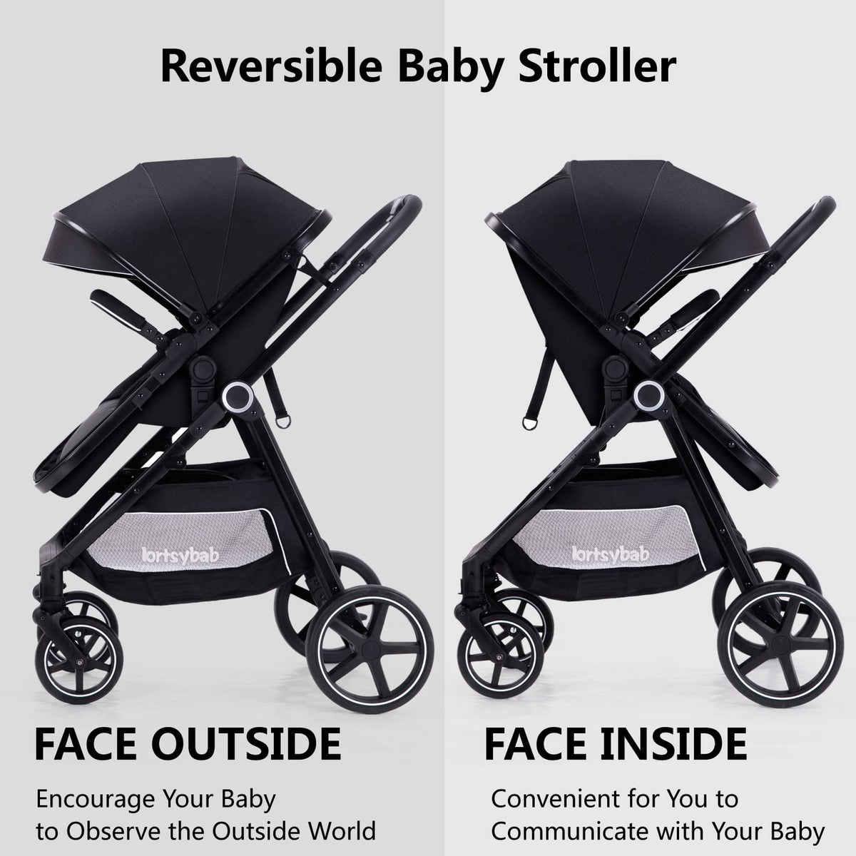 Lortsybab 2-in-1 Baby Stroller - Folding Infant Newborn Pram Stroller with Reversible Seat - Toddler Strollers for 0-36 Months Old Babies