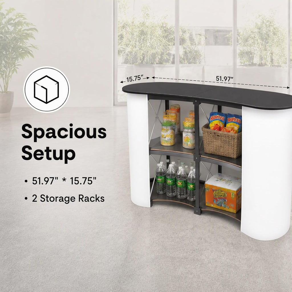 Portable Tradeshow Podium Table, 51.97" X 15.75" X 35.43" Display Exhibition Counter Stand Booth Fair, Foldable Pop up Display Counter for Product Demos, Promotions, Speeches, Publicity Meetings