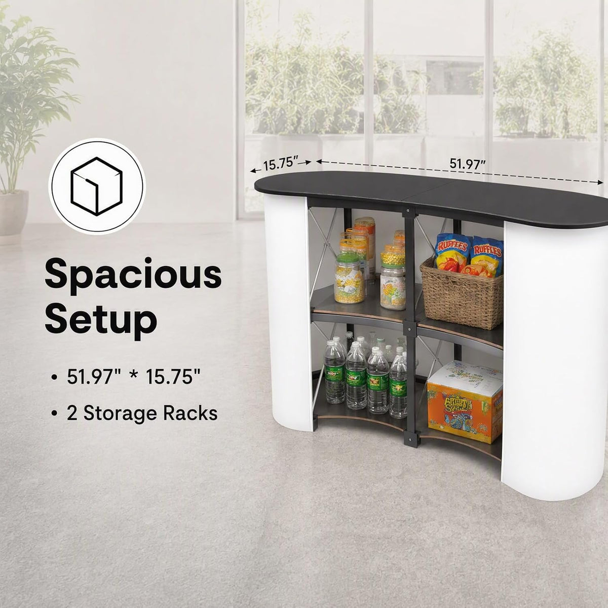 Portable Tradeshow Podium Table, 51.97" X 15.75" X 35.43" Display Exhibition Counter Stand Booth Fair, Foldable Pop up Display Counter for Product Demos, Promotions, Speeches, Publicity Meetings