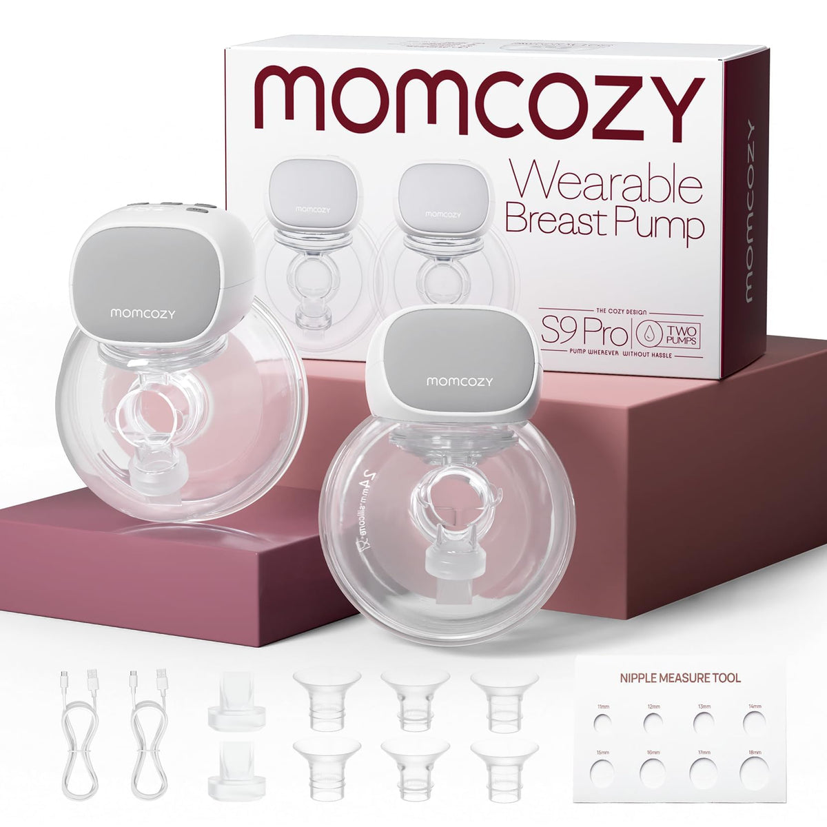 Momcozy M5 Lite Hands-Free Wearable Breast Pump, DoubleFit Flange for Baby-Like Comfort, 3 Modes & 9 Suction Levels, No Flange Insert or Hard Carry Case, 24mm, 2-Pack, Cozy Red