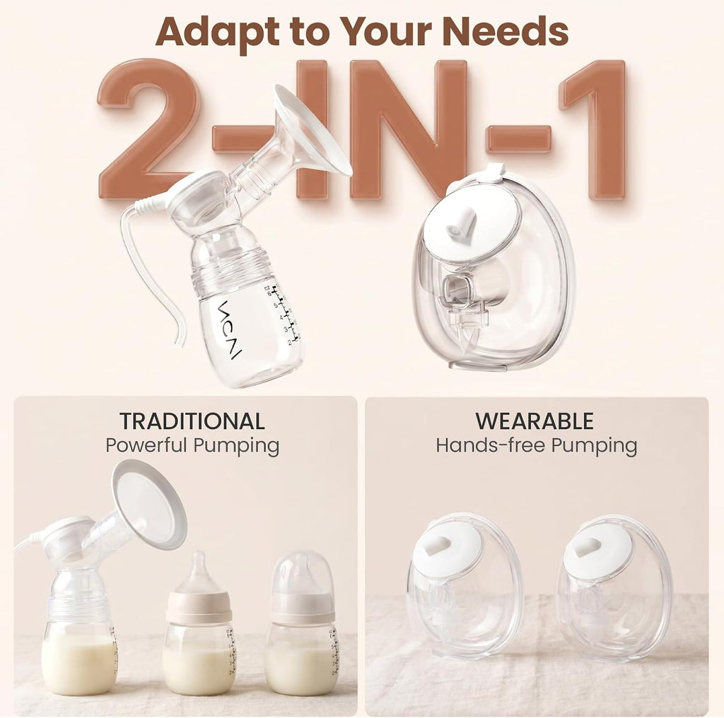 NCVI Electric Breast Pump, 2-in-1 Wearable & Bottle Cups, 4 Modes 9 Levels