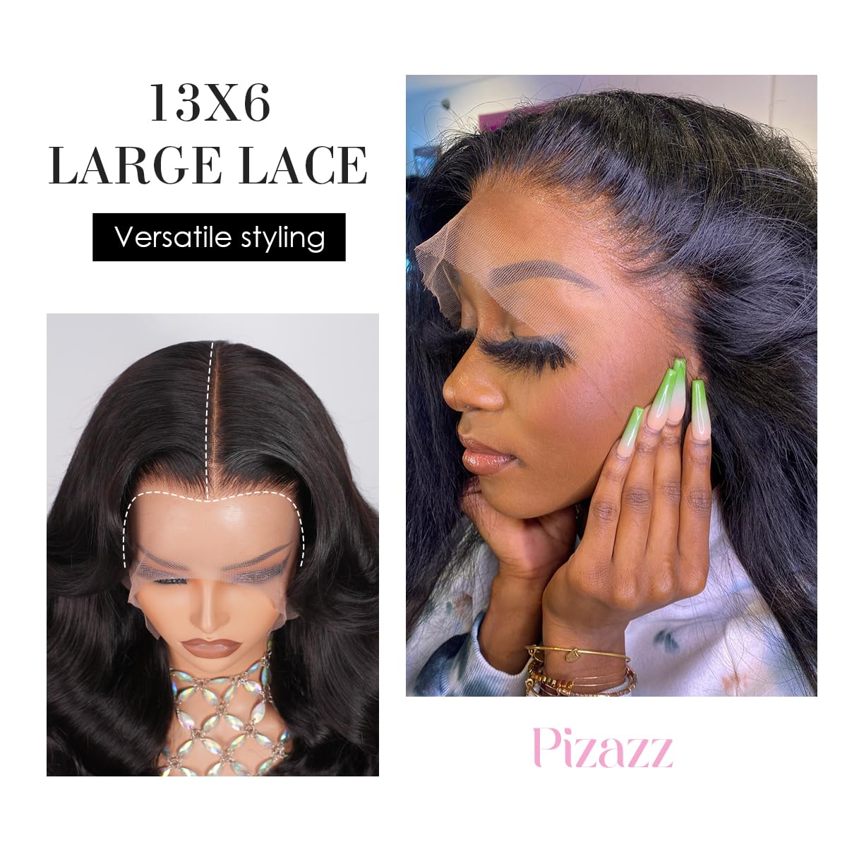 Pizazz 13x6 Body Wave Lace Front Wigs Human Hair Pre Plucked Bleached Knots