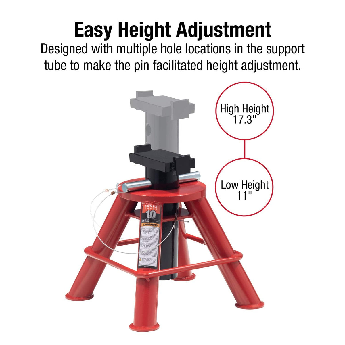 Sunex 1310 10-Ton Medium Height Pin Type Jack Stands, Pair, Red
