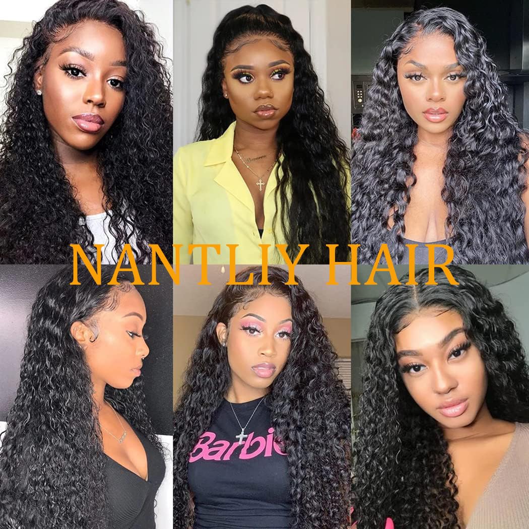 13x6 Deep Wave Lace Front Wigs - 200% Density HD Transparent Frontal Wigs - Glueless, Pre-Plucked with Baby Hair - Natural Black (30Inch)