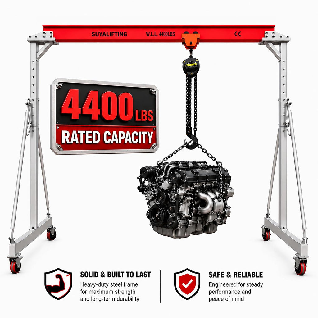 Portable Gantry Crane, 4400 LBS/2 Ton Load Capacity, 10.5 FT Wide, 9.85â13.9 FT Adjustable Height, Heavy Duty Chain Lift Shop Crane with Trolley & Hoist for Garage, Workshop & Warehouse