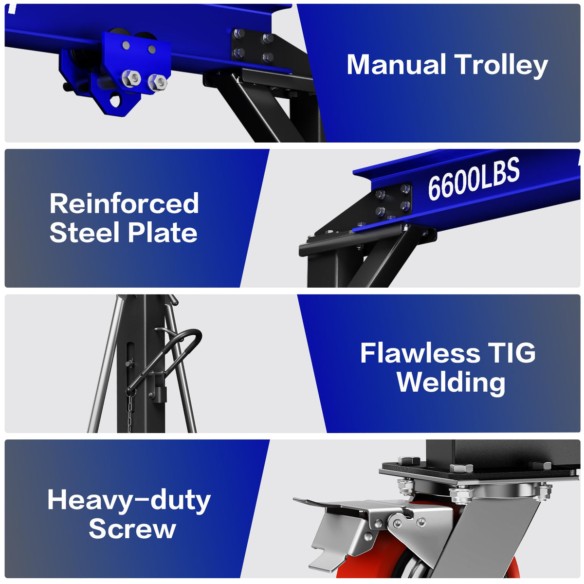 LDHTHOPI 3 Ton Gantry Crane, 6600LBS Adjustable Gantry Crane with 8.53-12.47ft Height, Shop Lift Hoist with Manual Trolley, Hook & Shackles for Warehouse, Factory,Auto Repair & Construction, Red