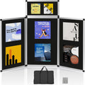LITTLE TREE 3+1 Panel Trade Show Presentation Board, 70.8" x 35.4" Portable Panel Display, Folding Exhibition Boards Double Sided Tabletop Display Black Hook & Loop-Receptive Fabric with Bag