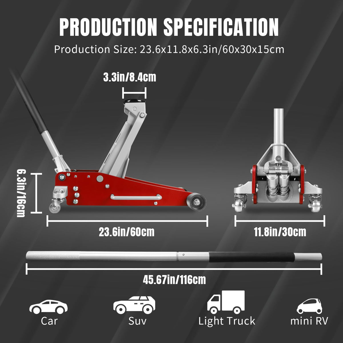 Jack Boss 4 Ton Floor Jack Hydraulic Low Profile Floor Jack with Dual Piston Quick Lift Pump, 4 Ton (8,800 lbs) Capacity, Red