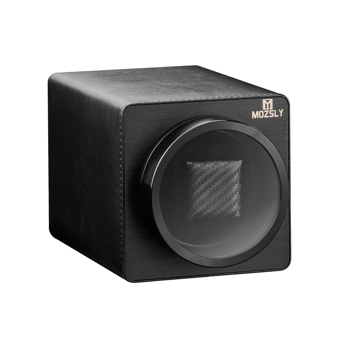 MOZSLY Watch Winder for Automatic Watches Single Rotating Watch Box with Quiet Motor 12 Rotation Mode Setting Battery Powered or AC Adapter PU Leather