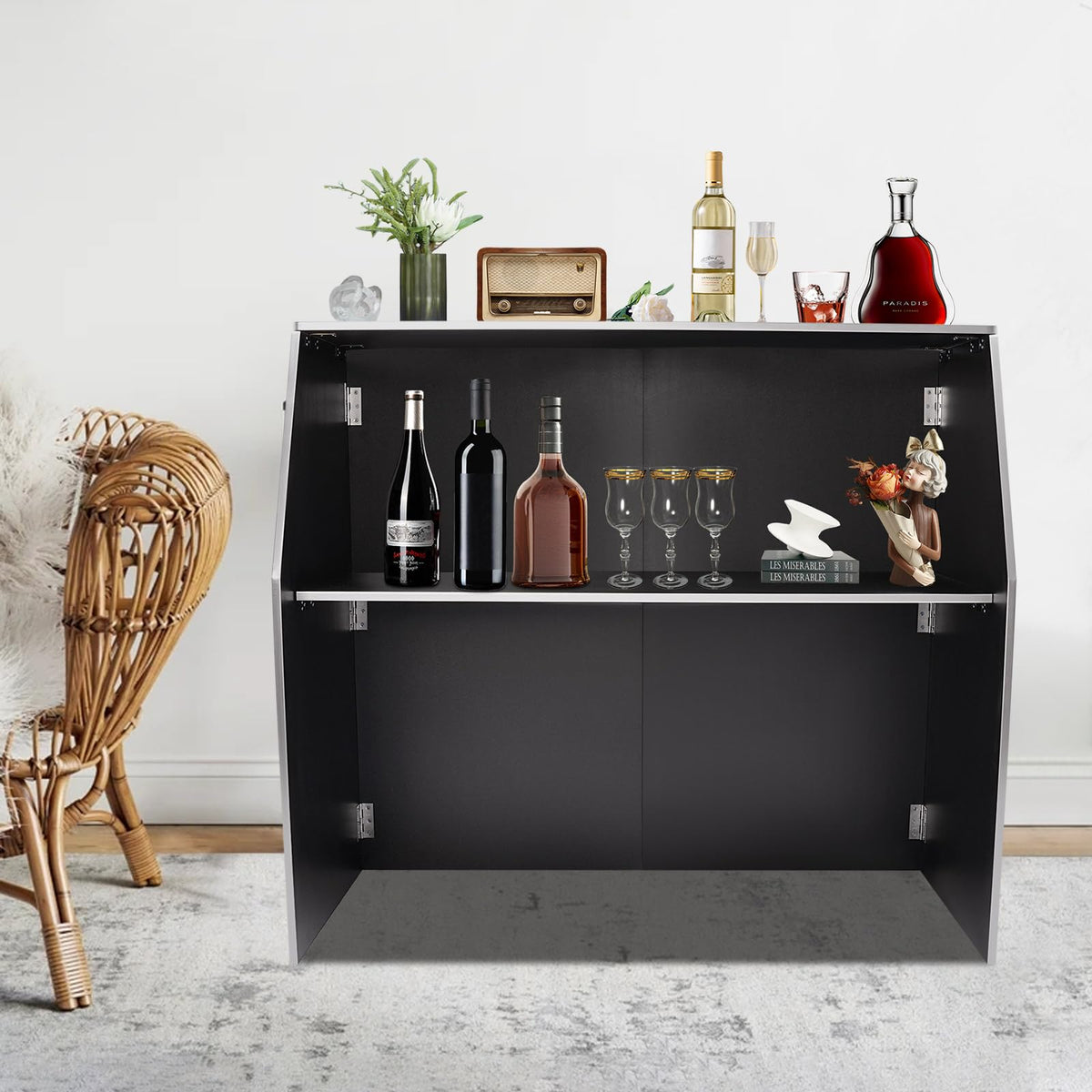 Portable Event Bar,Folding Portable Bar,Foldable Portable Event Bar Cabinet,Wine Bar Cabinet,Bar Cabinet,Foldable Bar Table,Foldable Storage Cabinet for Home Kitchen,Party