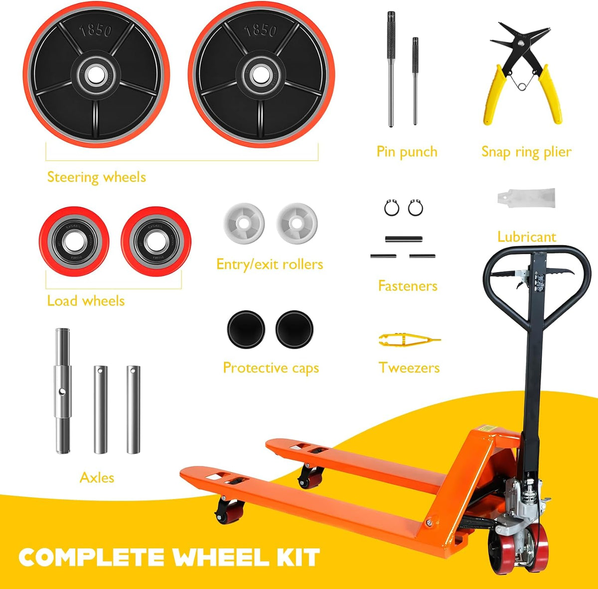 Pallet Jack/Truck Wheels Kit for Most Hand Pallet Jacks- Complete Set!