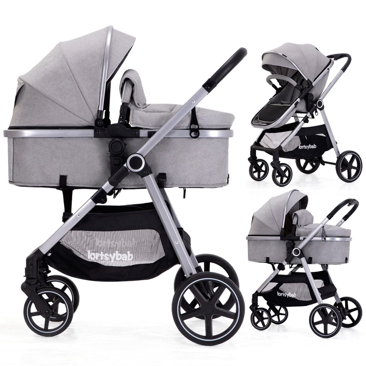 Lortsybab 2-in-1 Baby Stroller - Folding Infant Newborn Pram Stroller with Reversible Seat - Toddler Strollers for 0-36 Months Old Babies