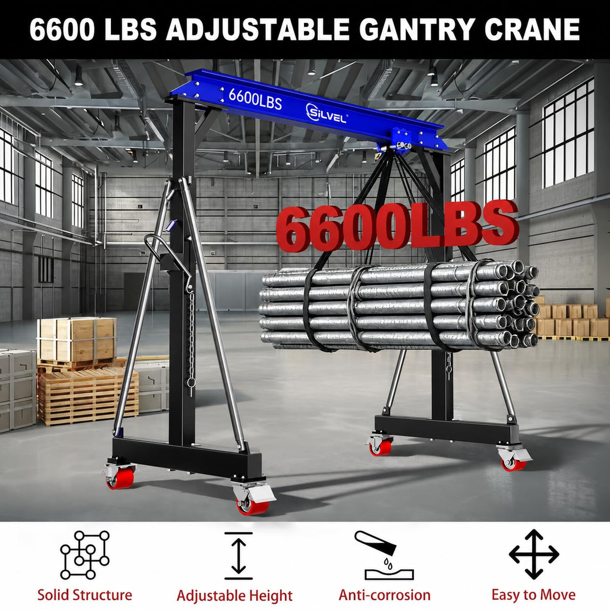 SILVEL 3 Ton 6600Lbs Gantry Crane for Factories, Warehouses, Garage, Blue