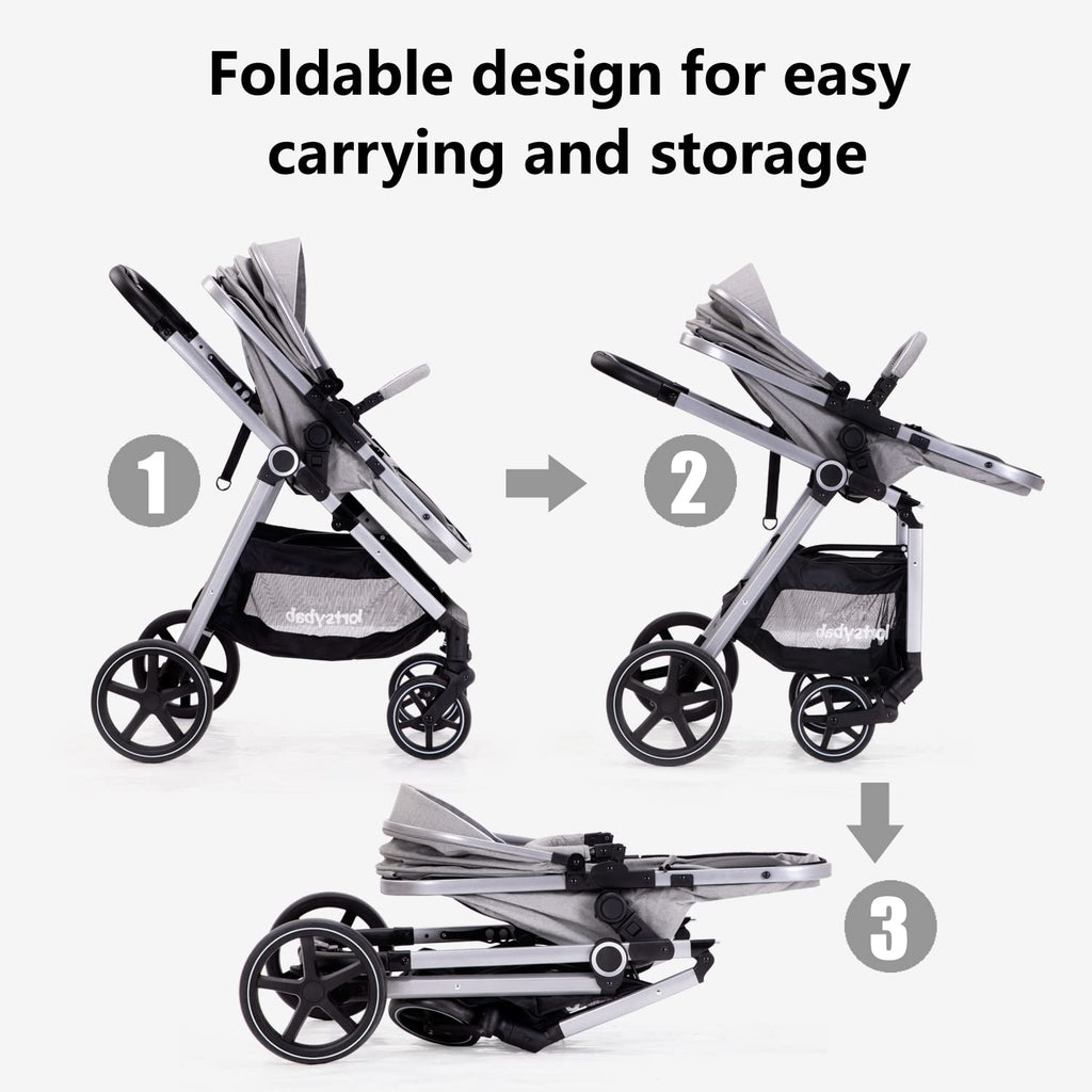 Lortsybab 2-in-1 Baby Stroller - Folding Infant Newborn Pram Stroller with Reversible Seat - Toddler Strollers for 0-36 Months Old Babies
